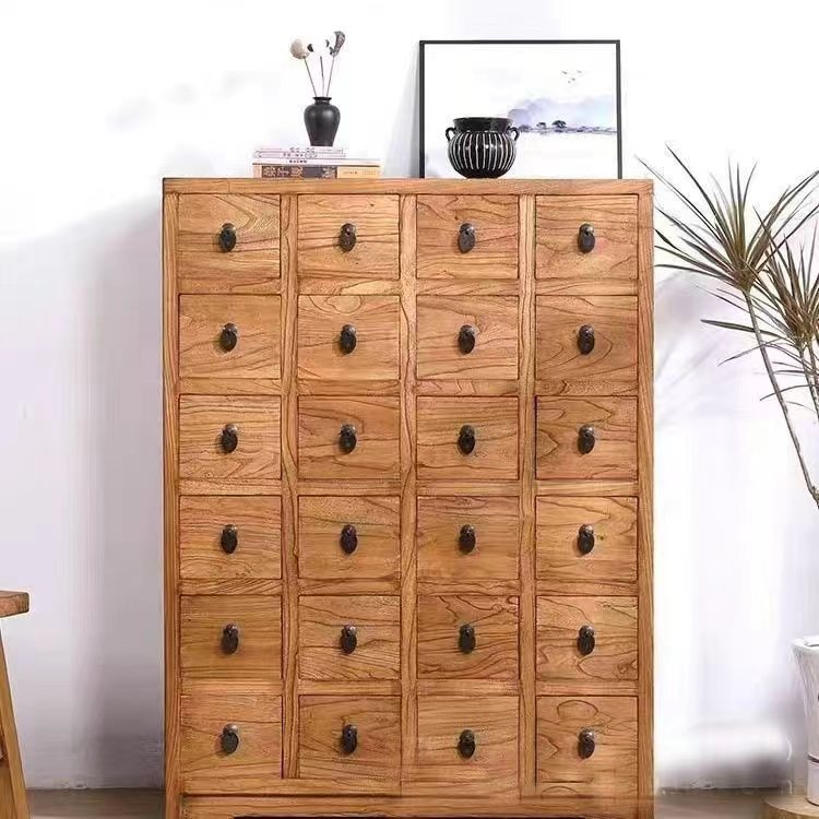 Old Elm Chinese Medicine Cabinet Multi-Compartment Cabinet Classical Chinese Medicinal Material Display Cabinet Weathered Old Door Panel Solid Wood Cabinet Manufacturer