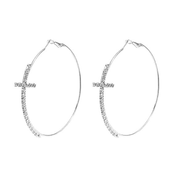 European and American Personalized Simple Plain Hoop Earrings Light Luxury High-End Earrings Design Niche Cross Earrings