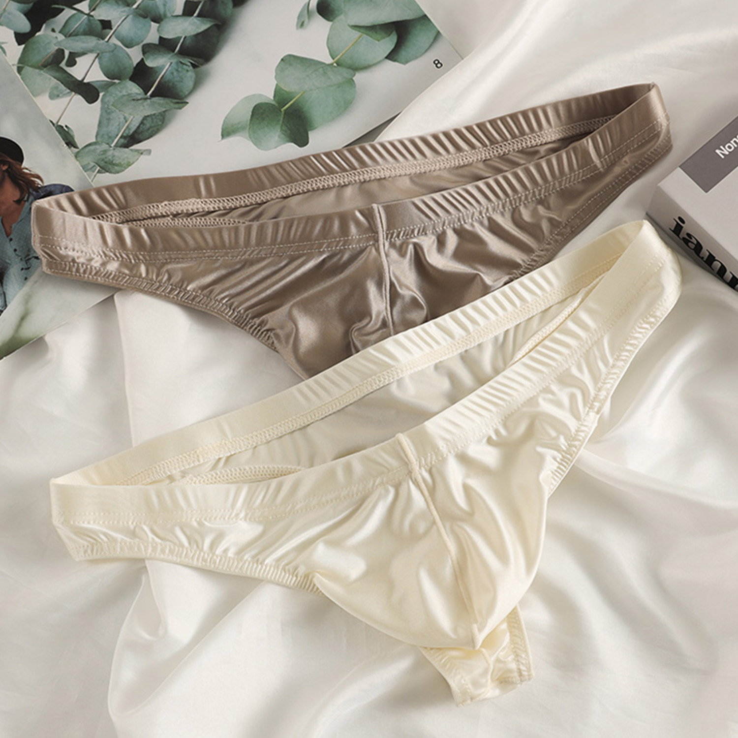 High-End Satin Underwear for Men in Summer, Ice Silk, Cool and Breathable Thong, Sexy Shorts for Young Boys