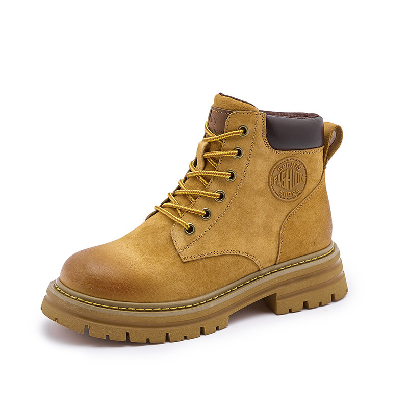 3008-3 Inner Heightening Boots for Women, Travel and Hiking Couples, Rhubarb Boots, Thick-Soled Motorcycle Outdoor Workwear Short Boots