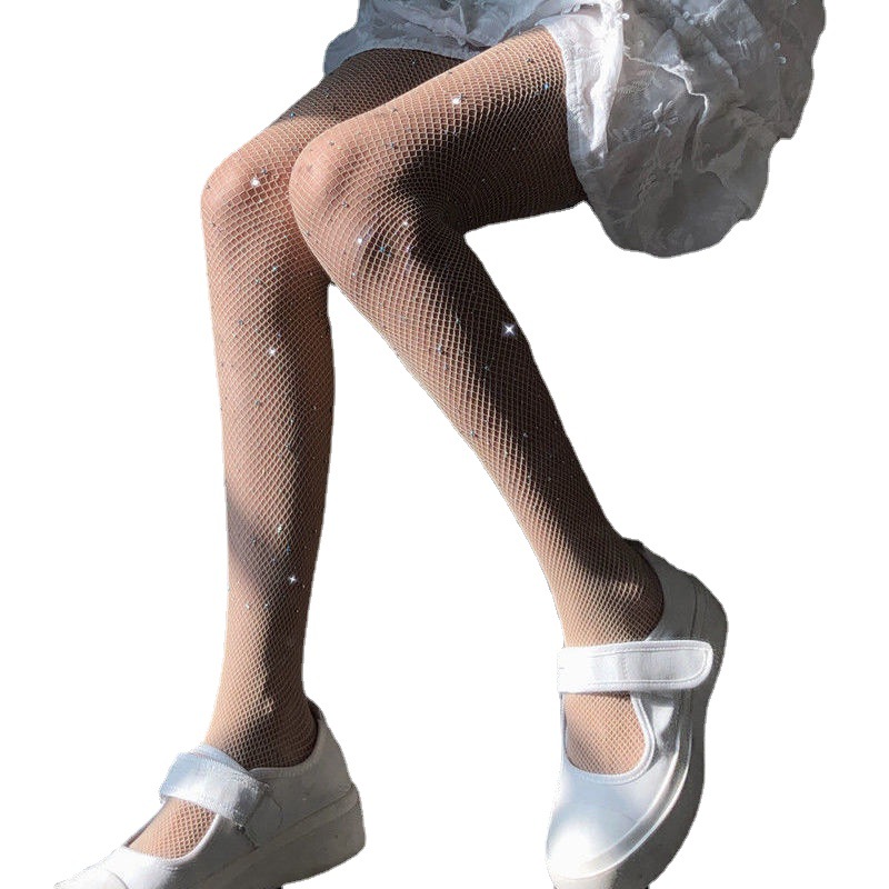 Hot Diamond Bling Black Stockings Black Stockings Women's Thin Ins Sexy Fishnet Stockings Spring and Summer Diamond Popular Pantyhose