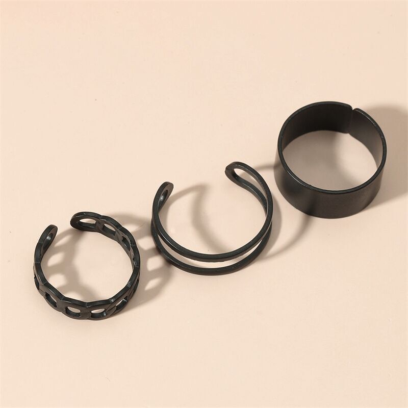 Black Open ring Three-piece Set AliExpress Hot Double-layer ring Set Simple Geometric Joint ring ring