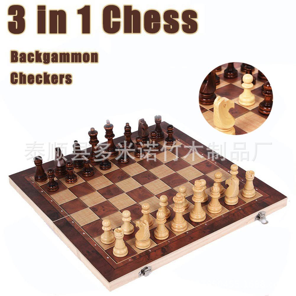 Cross-border direct supply chess game chess multi-function black and white chess three-in-one wooden chess pieces foldable