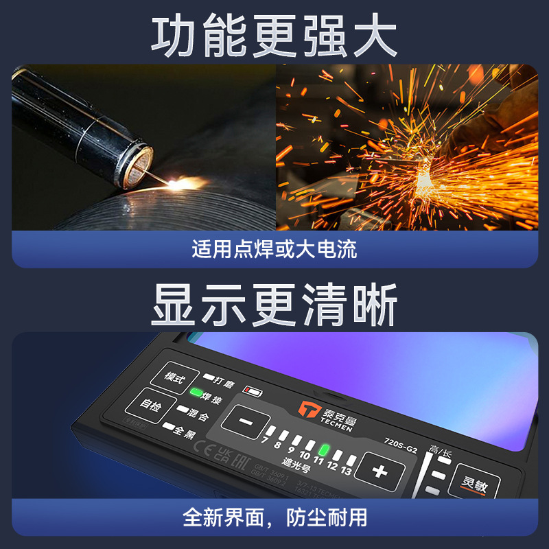 Techman 720S-G2 Automatic Darkening Welding Mask Photoelectric Welding Protective Cover Welder Welding Helmet Headgear