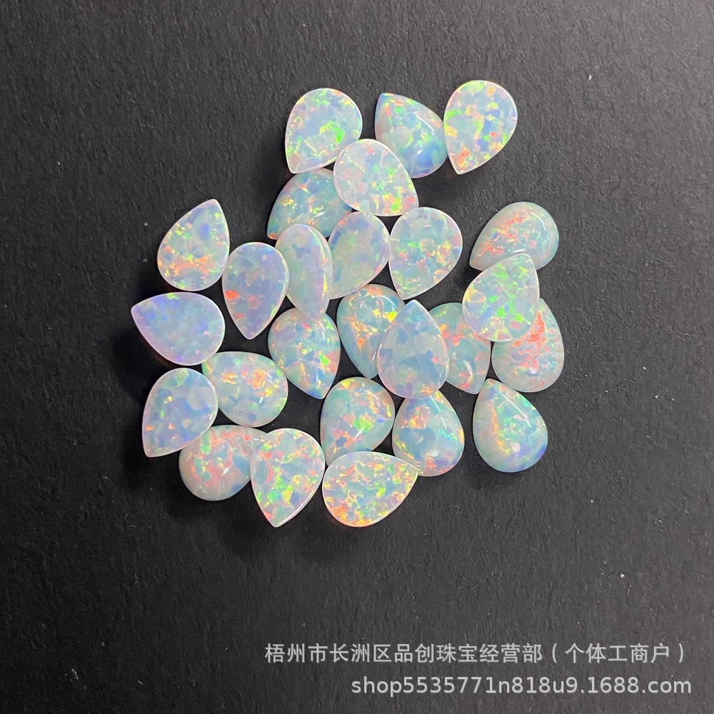 Manufacturer Wholesale Pear-Shaped Opal Artificial Opal Opal Stone Bare Stone Ring Surface Colorfulful Opal Drop-Shaped Flats Bottom Plain Surface