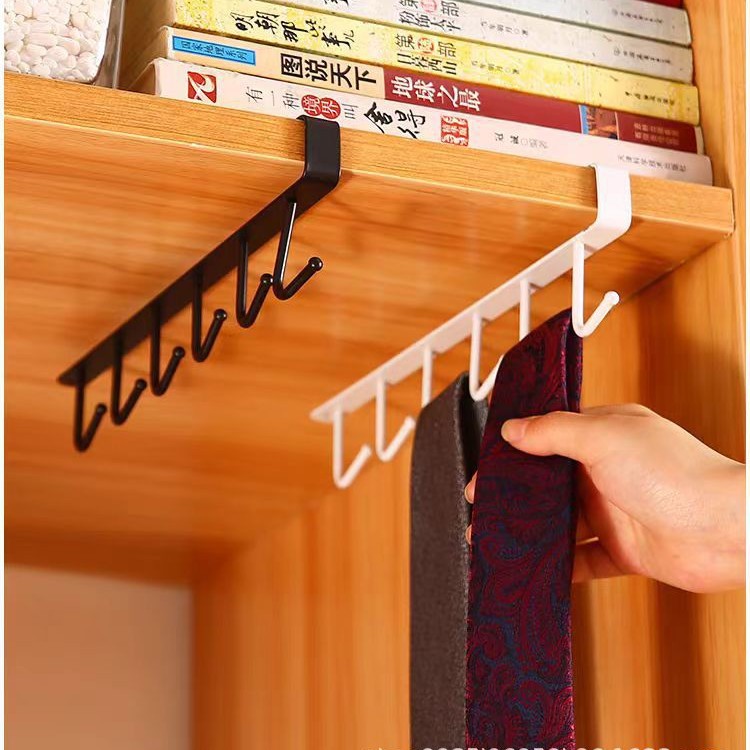 Home Kitchen Wrought Iron Cabinet Storage Rack Multi-Functional Row Hook Wardrobe Organizer Kitchen Traceless Nail-Free Hook