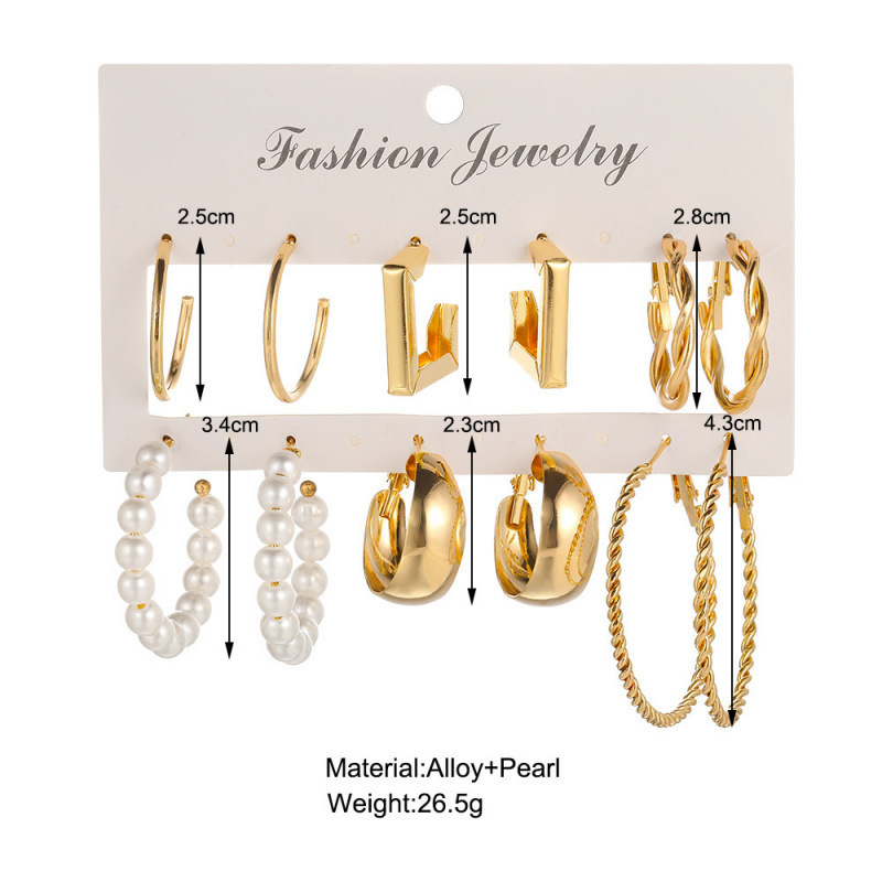 Gold Earrings Metal Twist Earrings Square Geometric Retro Hepburn Style Set 6-Piece Earrings for Women Wholesale