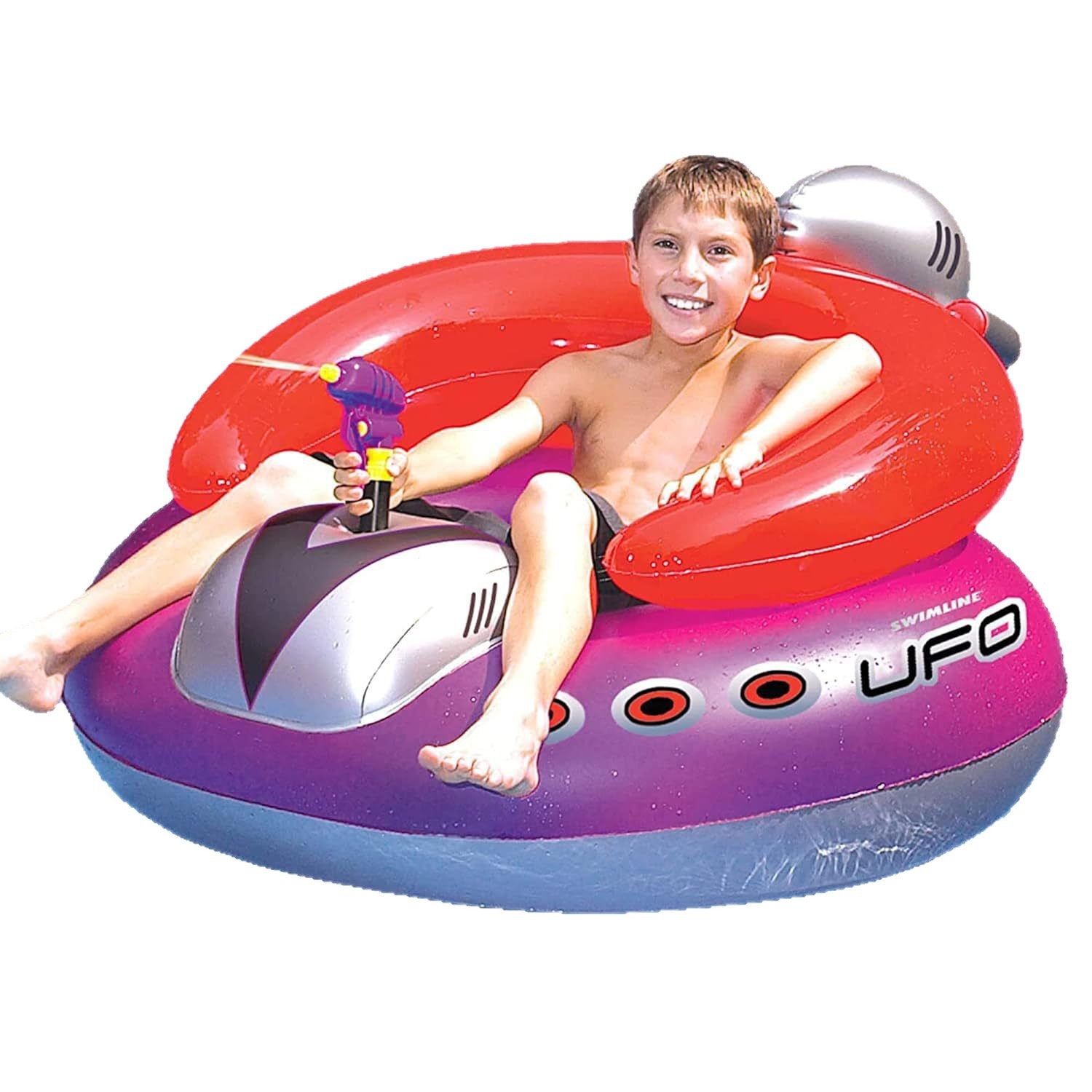 Pool Lounge Chair Seat Pvc Water Spray Floating Ufo Spaceship Floating Row with Water Gun Water Ride Toy