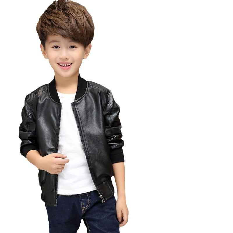 Boys' Winter Velvet Thickeneded Leather Jackets, Kidsren's Clothing, Kidsren's Medium and Large Kidsren's Pu Leather Jackets, One Piece Drop Shipping