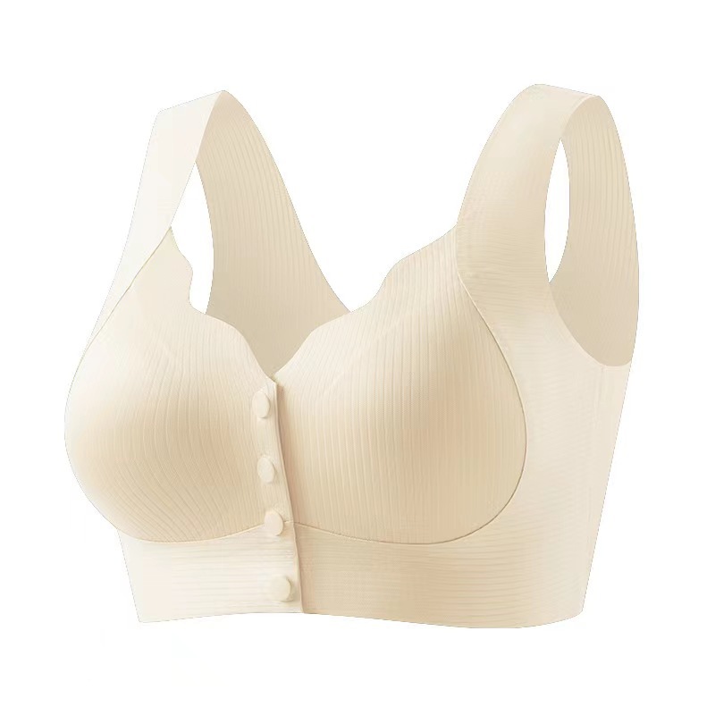 Front Opening Buckle Pull Non-marking Underwear Mother's Large Size Threaded Lazy Thin Small Chest Push-up Non-rimped Bra