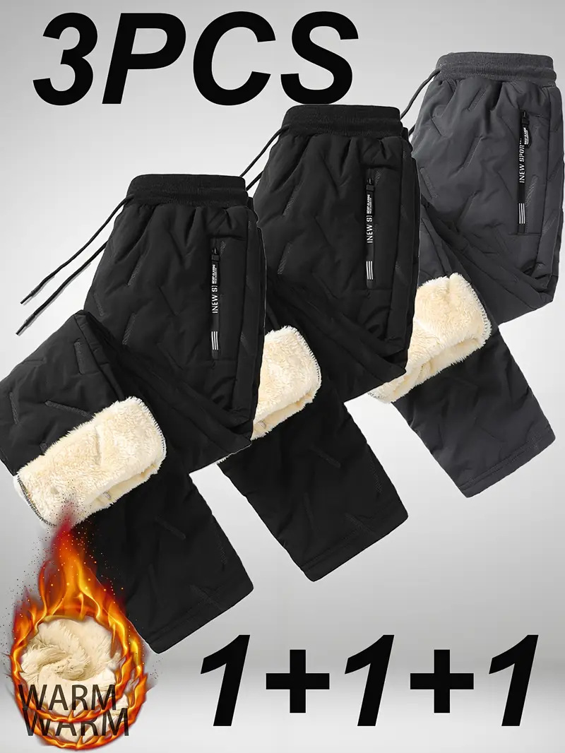European Size Men's Extreme Cold Protection Thermal Pants - Thickened Lamb Fleece Lined Winter Trousers with Drawstring Waist Design,