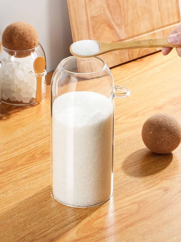 Glass Sealed Jar for Coffee Sugar with Spoon, Rock Sugar, White Granulated Sugar, Household Jar, Kitchen Jar for Sugar