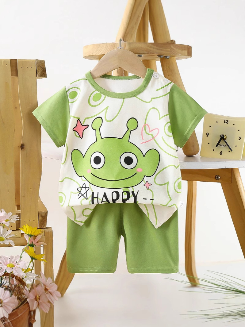 Children's Clothing Kidsren's Short-Sleeve Set Cotton T-Shirt Twinset Baby Baby Clothes Korean Kidsren's Clothing