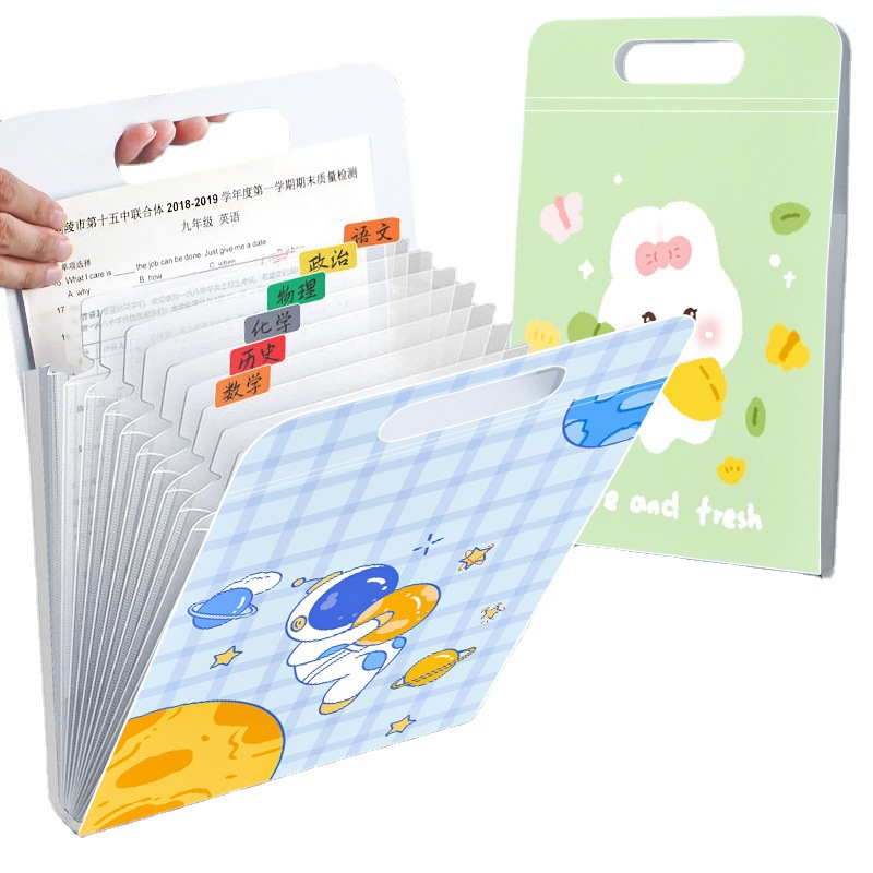 Portable organ bag 13-cell student examination paper storage bag multi-layer large capacity file bag vertical cartoon file bag