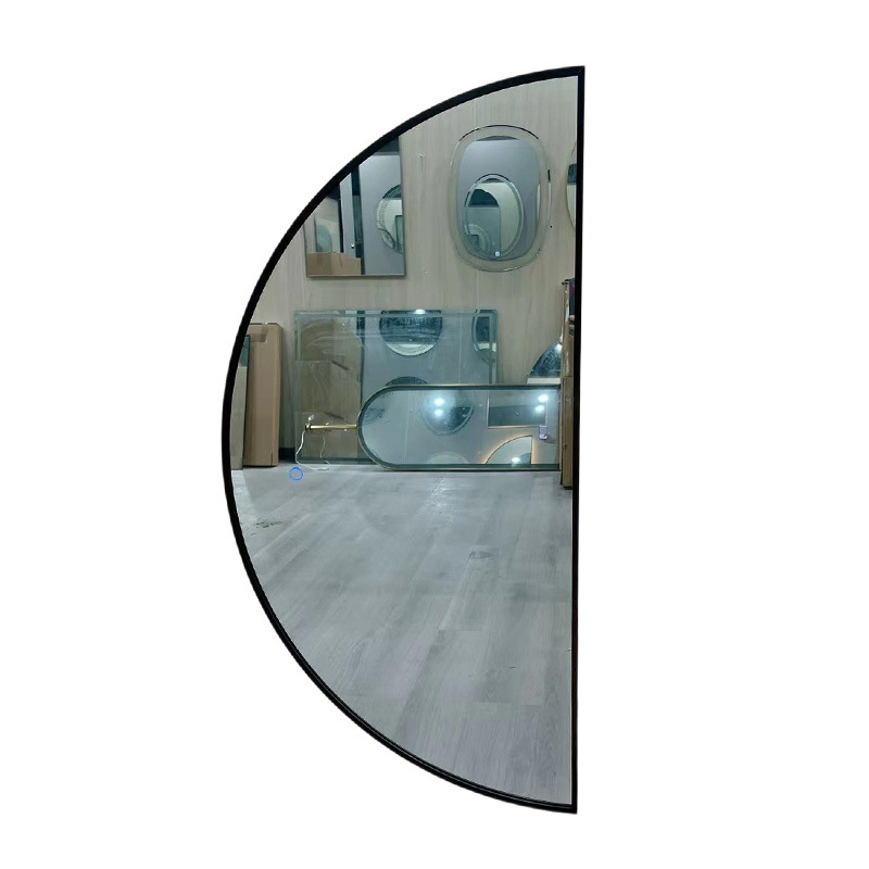 Semi-Circular Led Light with Mirror Wall-Mounted Framed Bathroom Semi-Circular Mirror with Light Touch Sensor Defogging Smart Mirror
