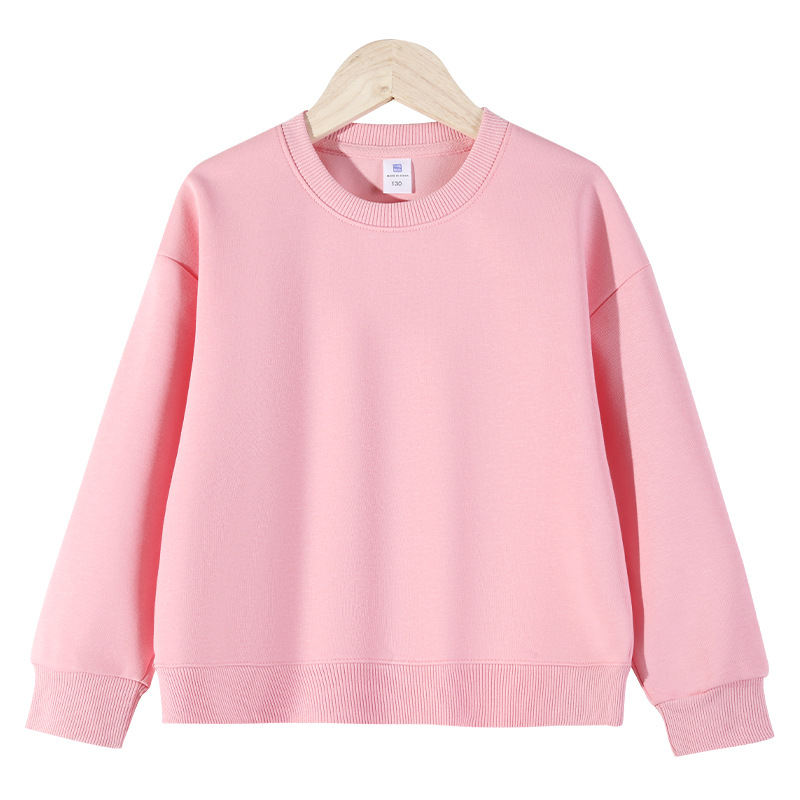 Autumn and Winter New Style Cotton Round-Neck Children's Sweatshirt, Loose Solid Color Boys' and Girls' Sweatshirt, Fleece-Lined Top, Long-Sleeved Children's Clothing