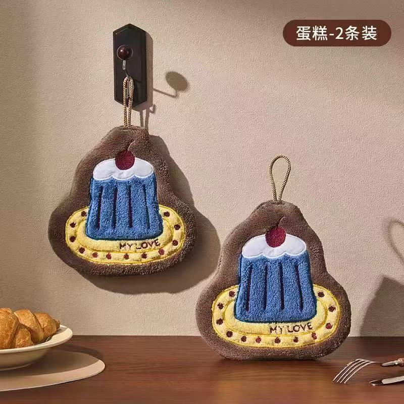 Cherry Cake Hand Towel Hanging Cute Hand Towel Kitchen Bathroom Absorbent Rag Thickeneded Quick-Drying Handkerchief