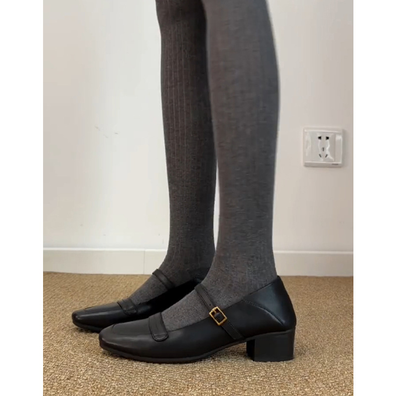Sheepskin Version ~ Genuine Leather Literary Retro Square Toe Thick Heel Buckle Mary Jane Shoes Feminine Versatile Pumps