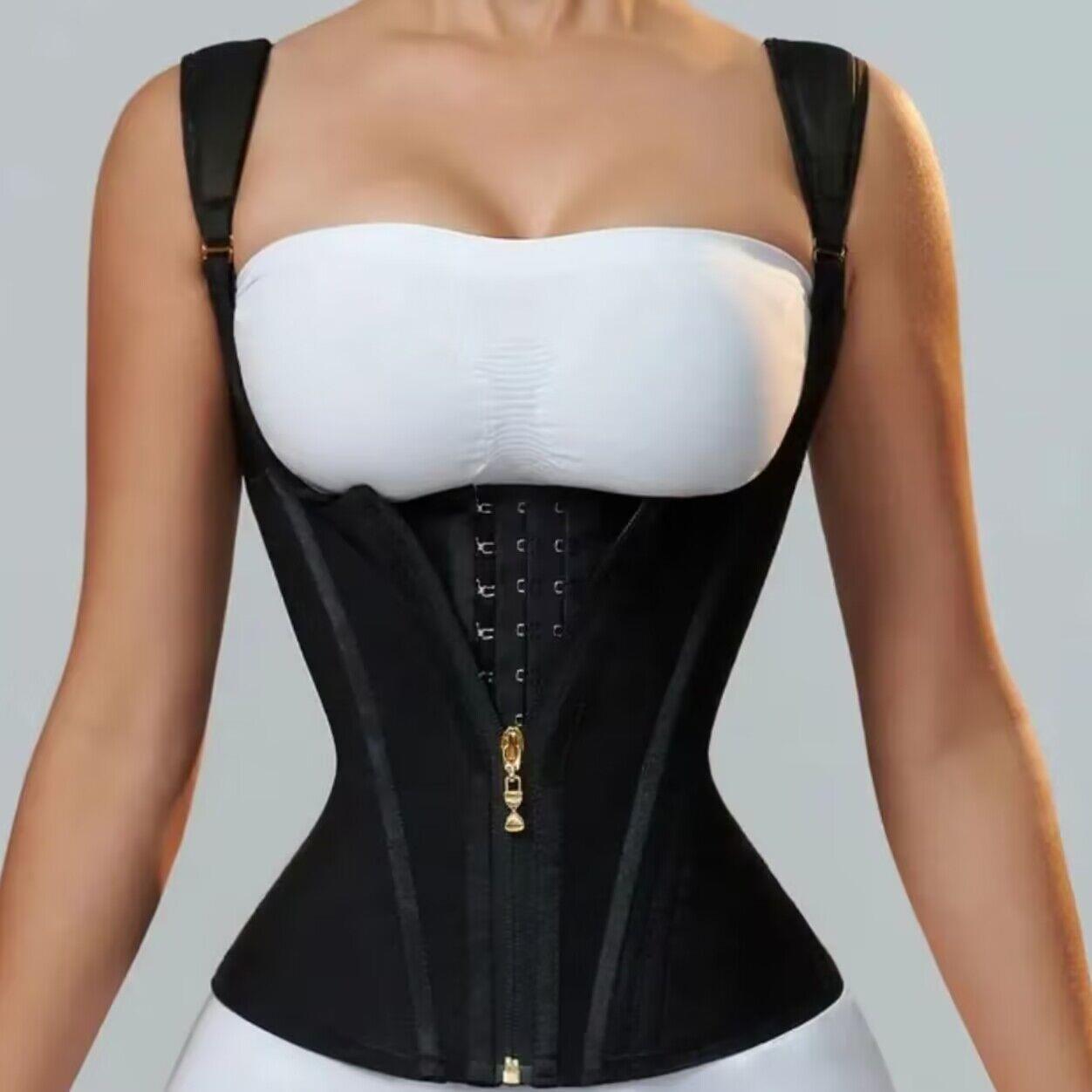 Mesh High-Elastic Waist Trainer with 15 Bones, Posture Correcting Zipper and Button-Up Shapewear Top, Vest Style, Tummy Control Waist Belt, Tight-Fitting Body Shaper
