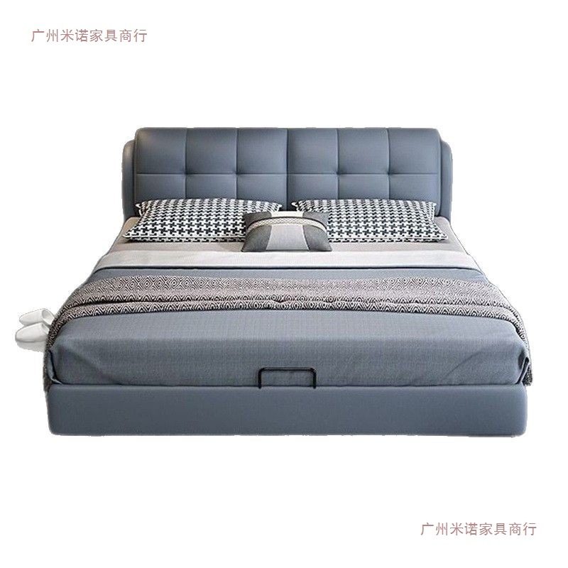 Light Luxury Solid Wood Leather Bed Soft Package 1.8X 2m Large Bed Master Bedroom Simple Home Double Bed Small Apartment 1.5m Single