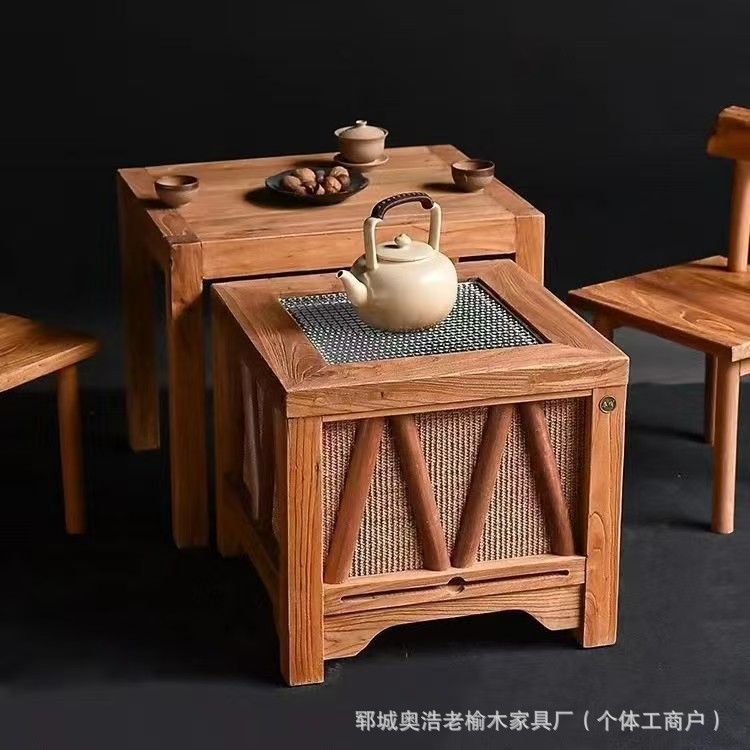Old Elm Wood Tea Table, Outdoor Hot Pot Table, Balcony Barbecue Coffee Table, Solid Wood Courtyard Dining Table, Coffee Table