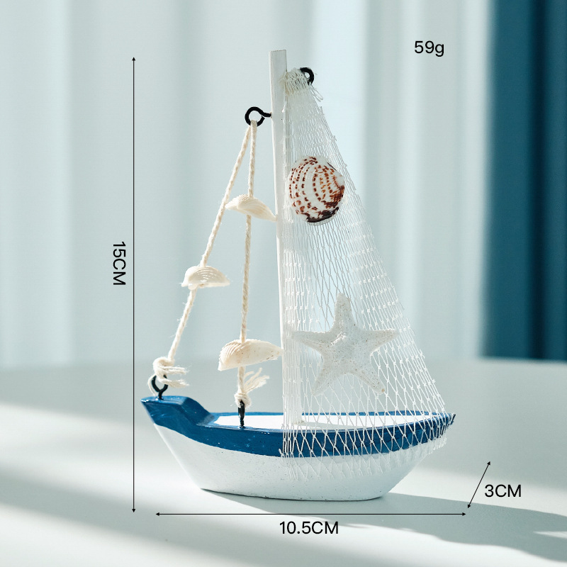 Cross-border Mediterranean Style Home Decoration Wooden Sailing Model Ornaments Small Boat Smooth Sailing Boat