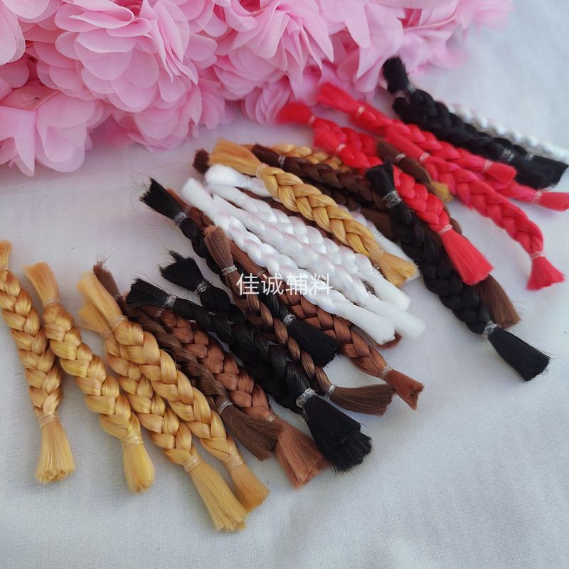 Doll Wig with Pigtails, Polypropylene Silk DIY Wig Hair, 12cm Long, 6 Colors in Total, Hand-Tied Braids