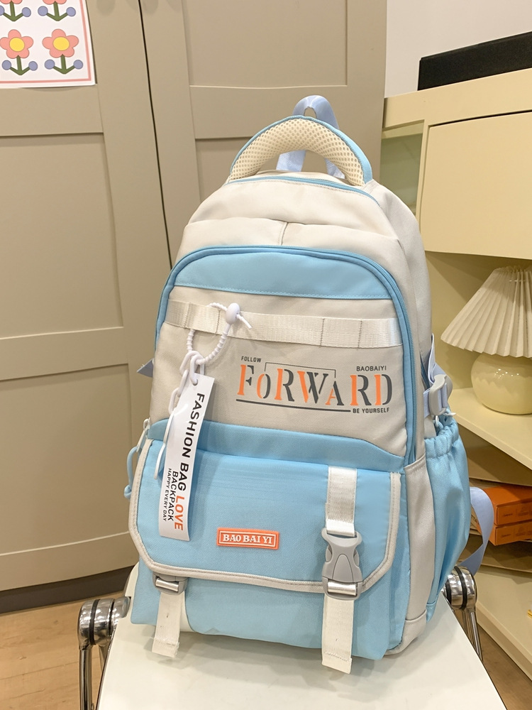 Korean Version Ins Japanese Style Large Capacity Backpack Simple Color-Blocking Versatile Junior High School High School College Student Double Shoulder Travel Backpack