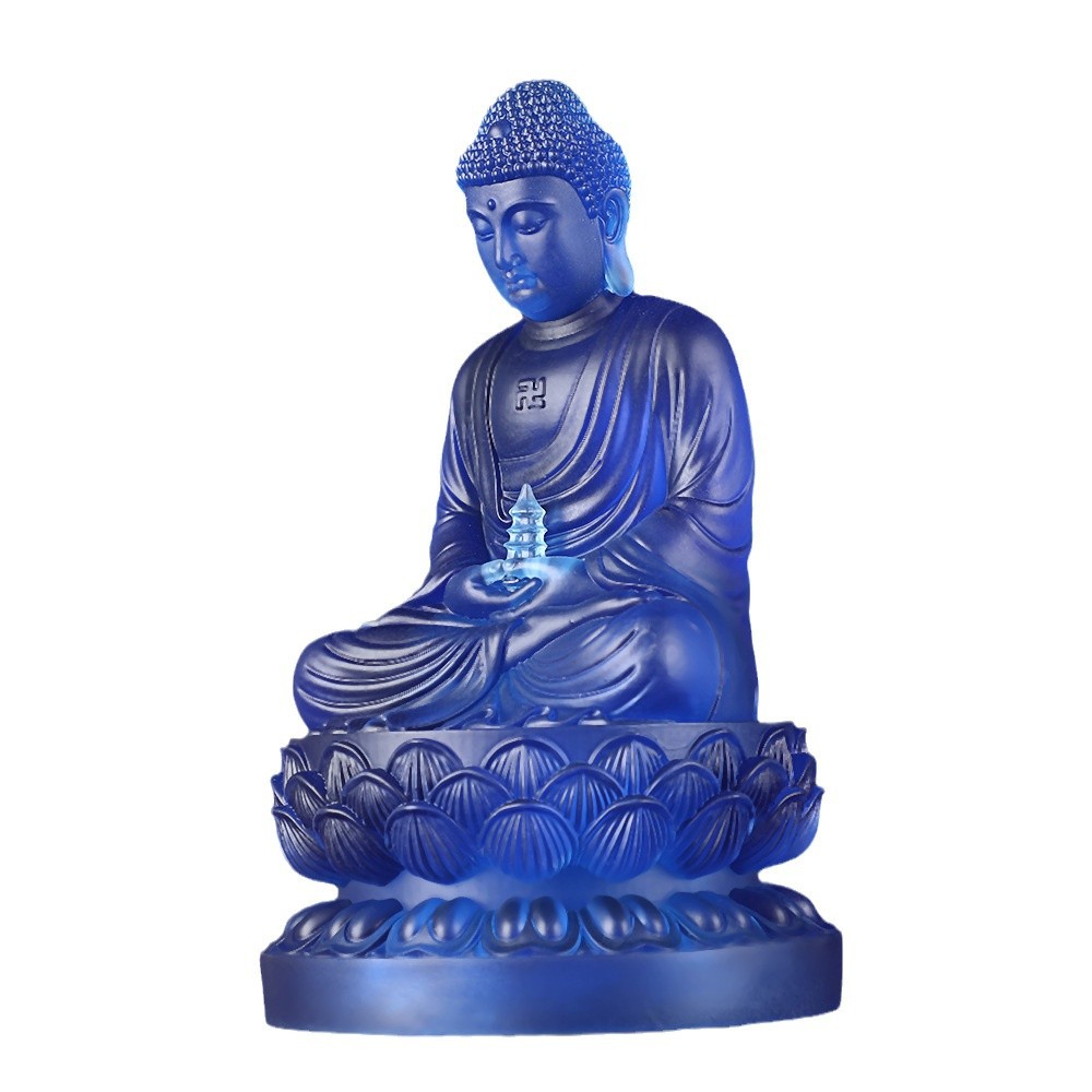 Buddha Statue Resin Ornaments Sanbao Buddha Medicine Master Buddha Home Living Room Home Eeryorial Temple Blue Glass Light Medicine Master Buddha