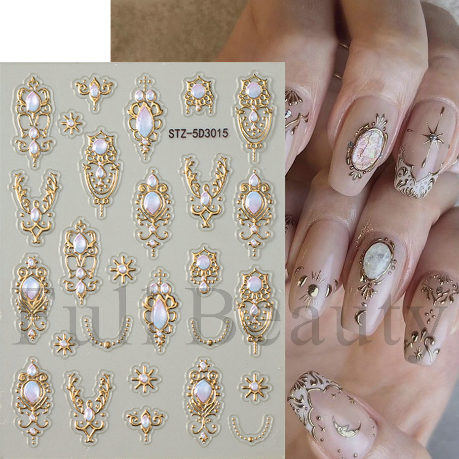 Cross-Border New Craft Nail Art Stickers Ins Embossed Stereo 5D Retro Baroque Palace Style Luxury Nail Stickers