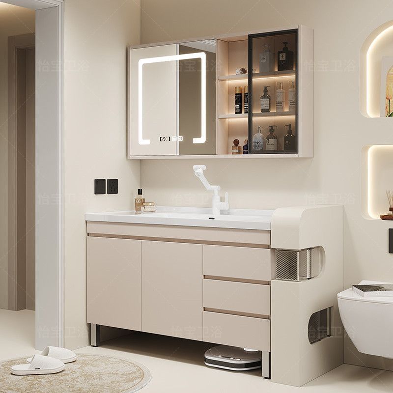 Modern Simple Bathroom Floor-Standing Multi-Layer Solid Wood Bathroom Cabinet Combination Ceramic Integrated Basin Washbasin