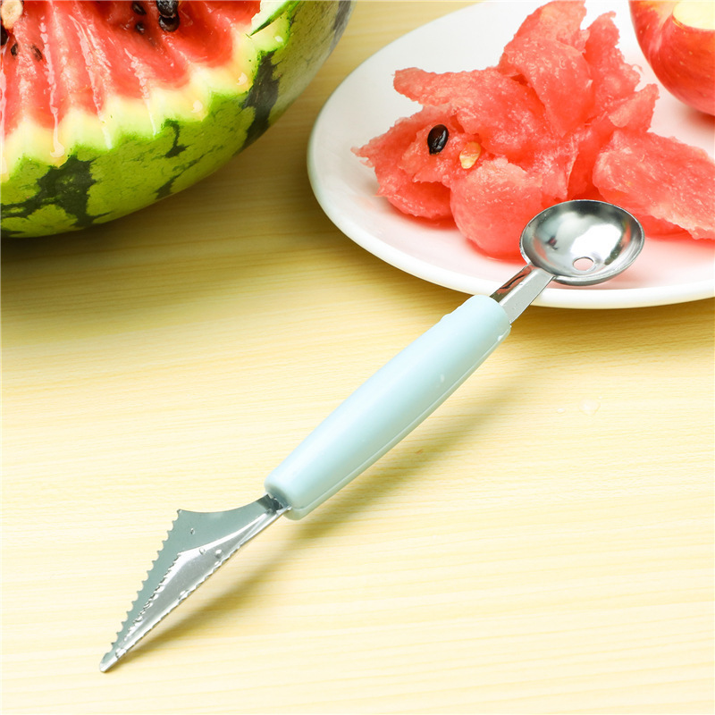 Kitchen double-headed stainless steel fruit ball digger corrugated carving knife ice cream watermelon fruit platter scoop