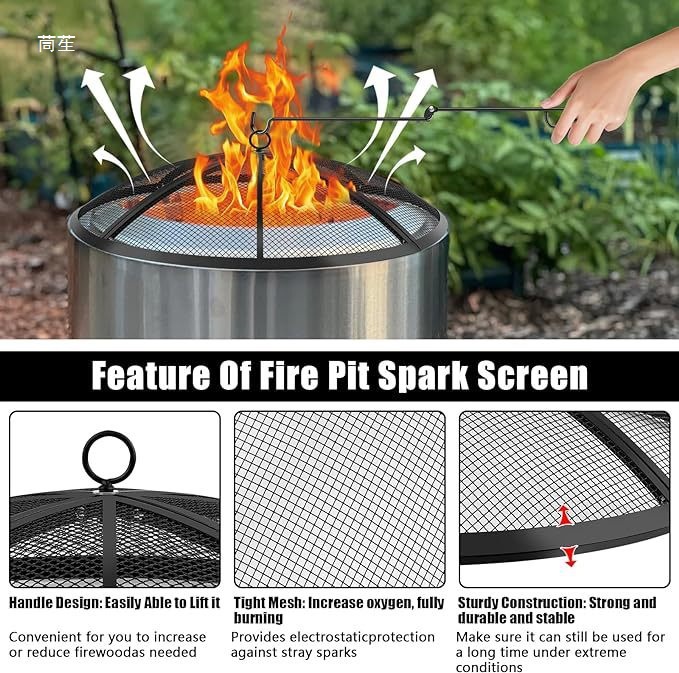 Heavy Duty Steel Mesh Fire Pit Cover Foldable Outdoor Fire Pit Mesh Screen Belt