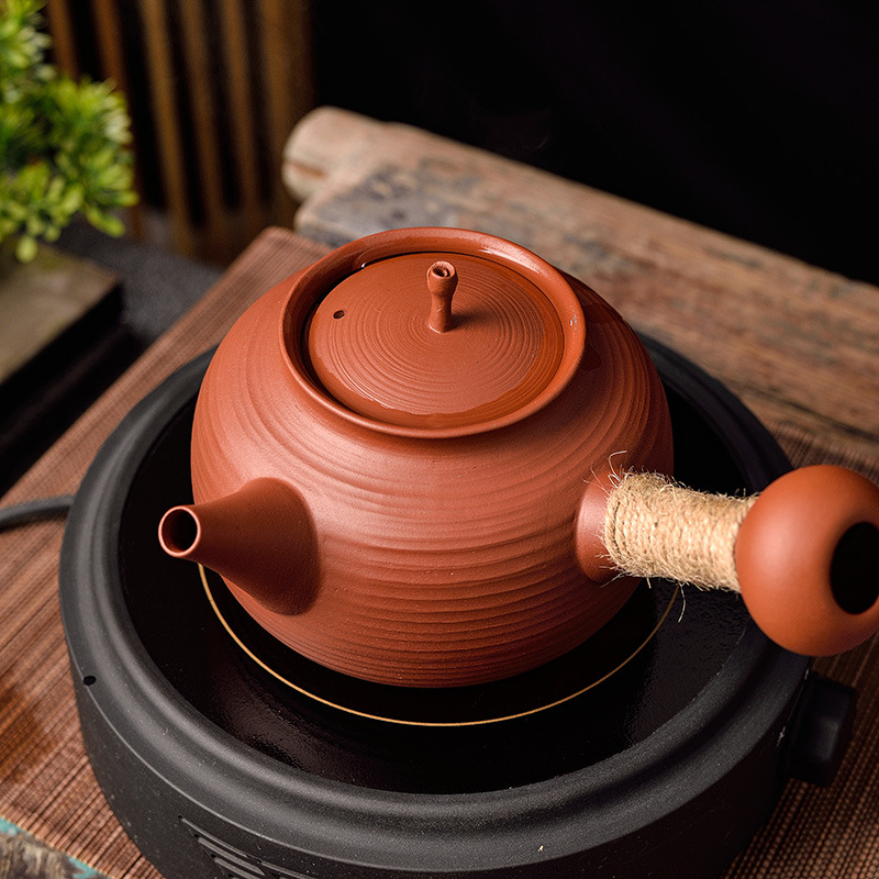 Chinese-style Heat Resistant Chaoshan Red Mud Carbon Furnace Sand Pot Thin Tire Boiling Tea Coal Carbon Furnace Purple Sand Boiling Water Zhu Mud Pot Can Jump Cover