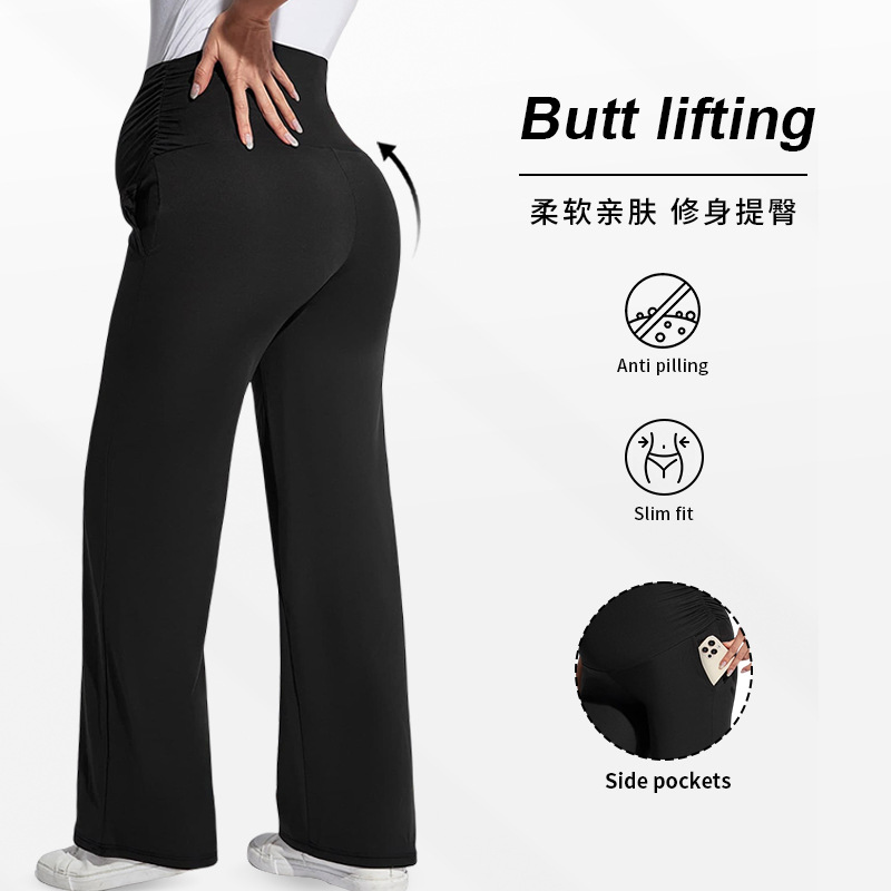 Cross-Border New Casual Solid Color High-Waisted Slimming High-Elastic Sports Versatile Fashion Belly-Supporting Casual Maternity Straight-Leg Pants for Women