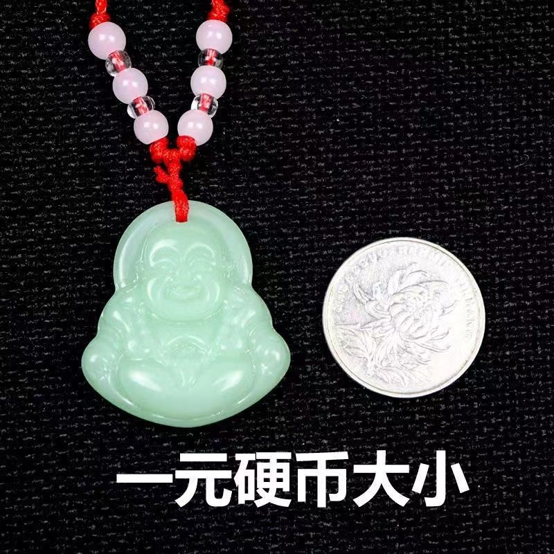Yiwu small jewelry wholesale imitation Jade Buddha pendant white glass Guanyin Maitreya red rope necklace couple jewelry
