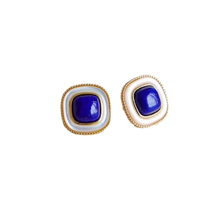 Factory wholesale natural lapis lazuliform earrings white fritillary 925 silver jewelry colored gemstones sterling silver gold-plated earrings