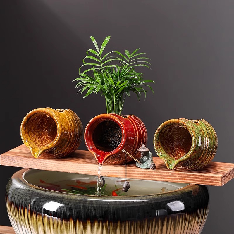 Глиняный горшок с циркулирующей водой для экосистемы, древнее рыбоводство, украшение для двора, внутреннее кислородное фильтрационное устройство, аксессуары для проточной воды