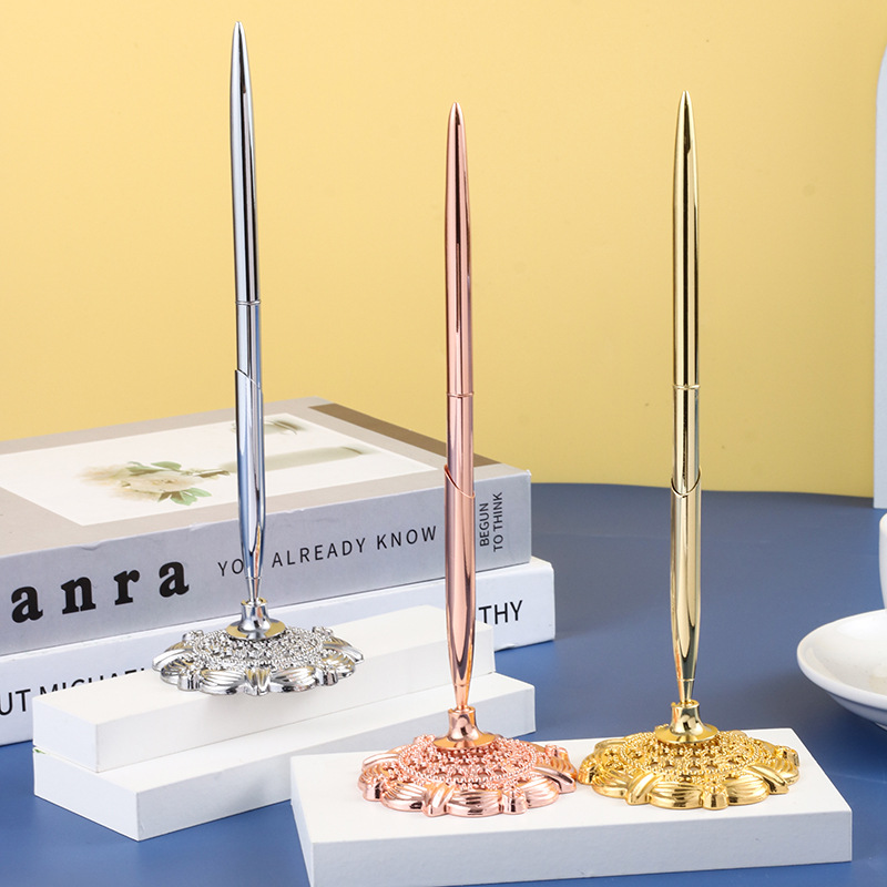 Модная новая металлическая шариковая ручка, столовая ручка с подставкой, креативная столовая ручка, шариковая ручка