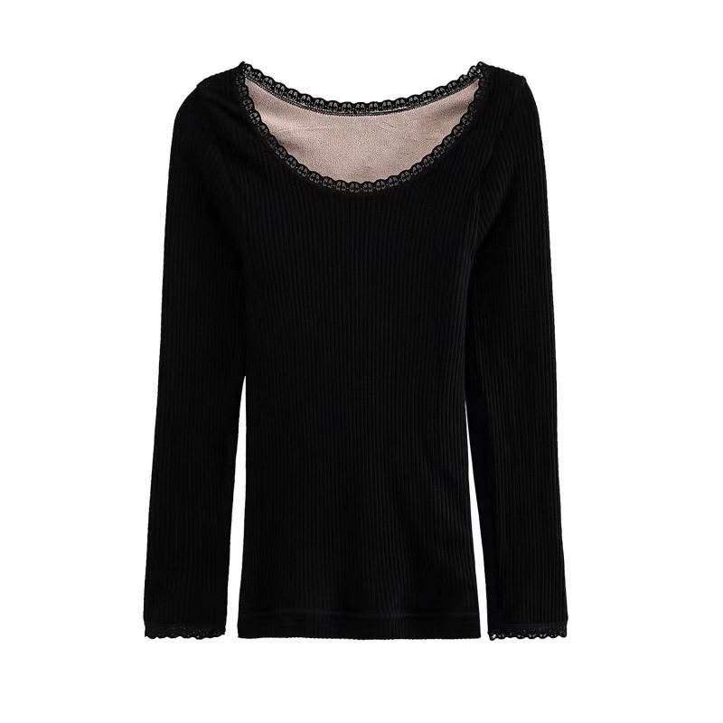 Lamb Wool Warm Top for Women in Winter New Style Fleece-Lined and Thickeneded Inner Autumn Clothing Elastic Slim Bottoming Shirt Intimates Trbottomy