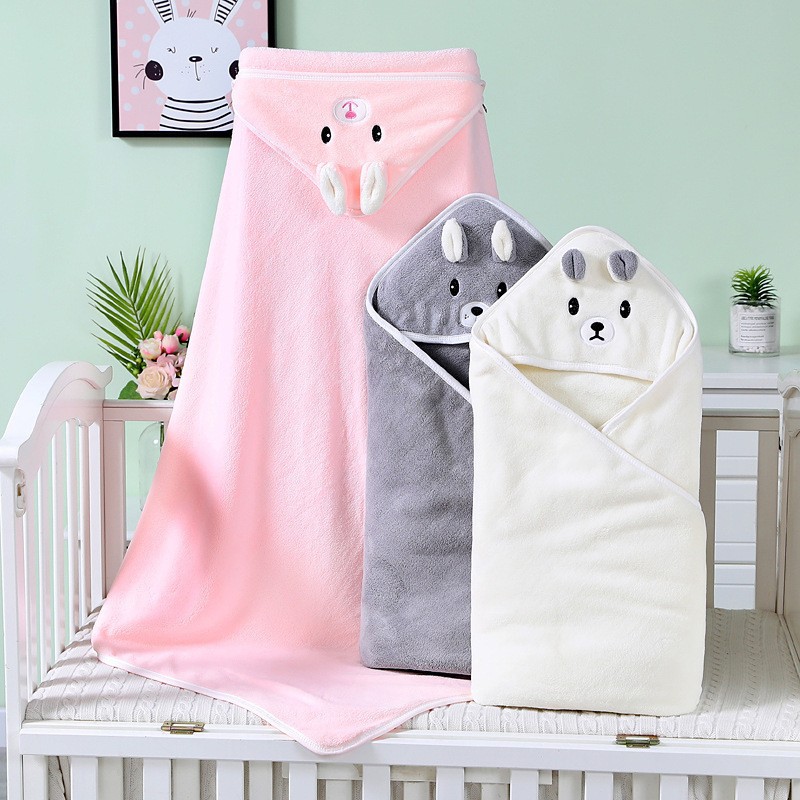 Foreign Trade Baby Hooded Bath Towel Bag Soft Cartoon Coral Fleece Cushion Cloak Water Absorbent Quick-drying Baby Bag Towel