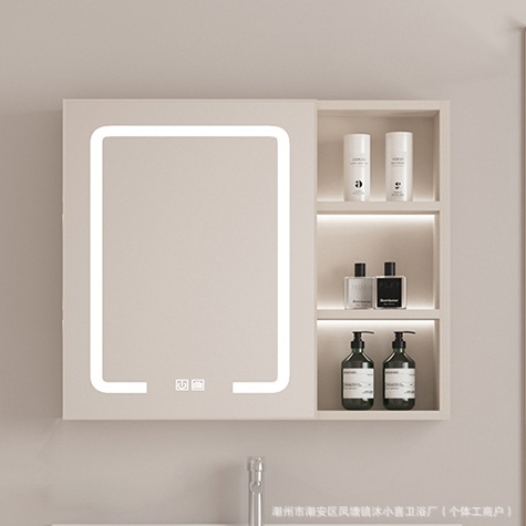 Bathroom mirror cabinet space aluminum wall-mounted storage mirror cream style combination toilet simple wall-mounted hotel mirror box