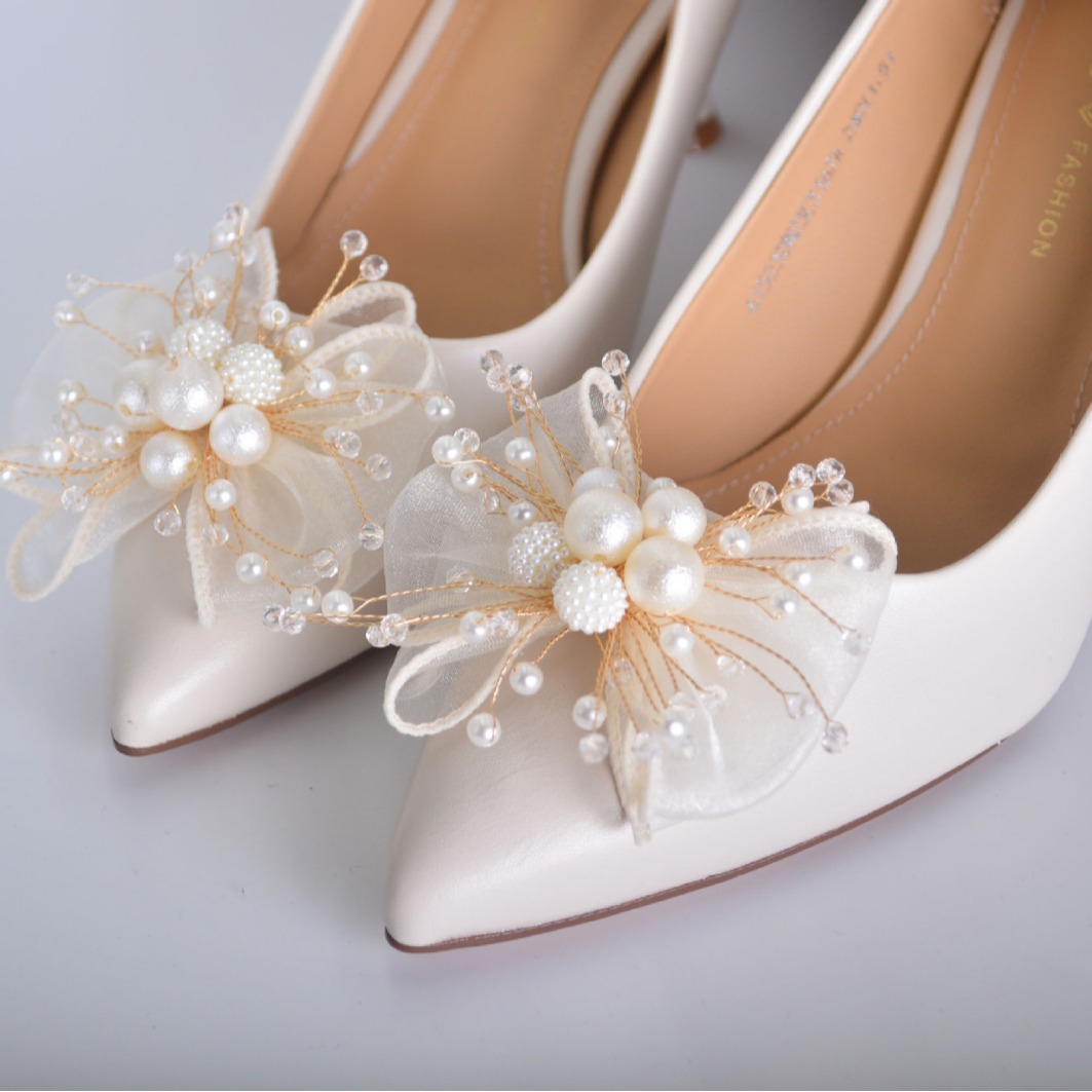 Wedding Shoes Women's Shoes 2024 New Wedding Wear Thick Heel Bride Shoes Bridesmaid Double Bow French High Heels Shoes