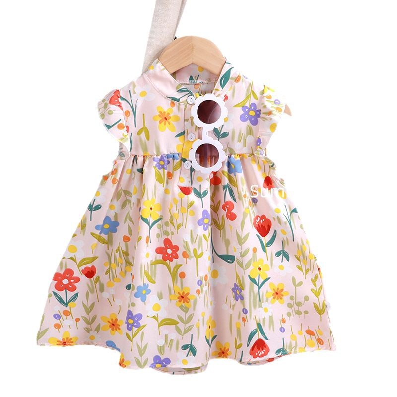 Girls' Foreign Trade Floral A- Shaped dress Western-style Cute Princess Dress Children's Poncho Dress Summer Dress Children's Dress