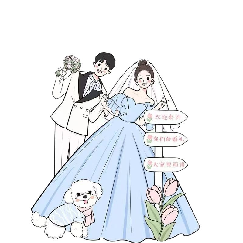 Hand-Painted Design Wedding Avatar Customized Cute Cartoon Ins Style Couple Q Version Anime Comic Commission Real Photo