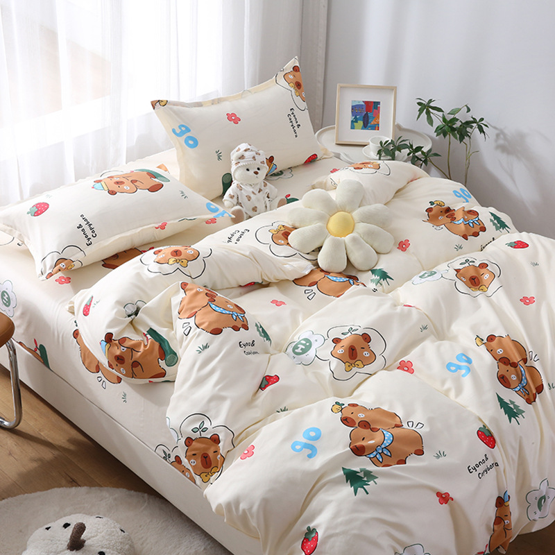 Quilt Cover Single Piece Pure Cotton Single Double Student Dormitory 1.25m 2m Cartoon Quilt Cover Mattress Cover