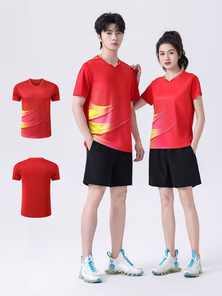 2025 New Style Quick-Drying Sports Short-Sleeved Table Tennis and Badminton Competition Training Suit for Boys and Girls with Group Purchase Printing