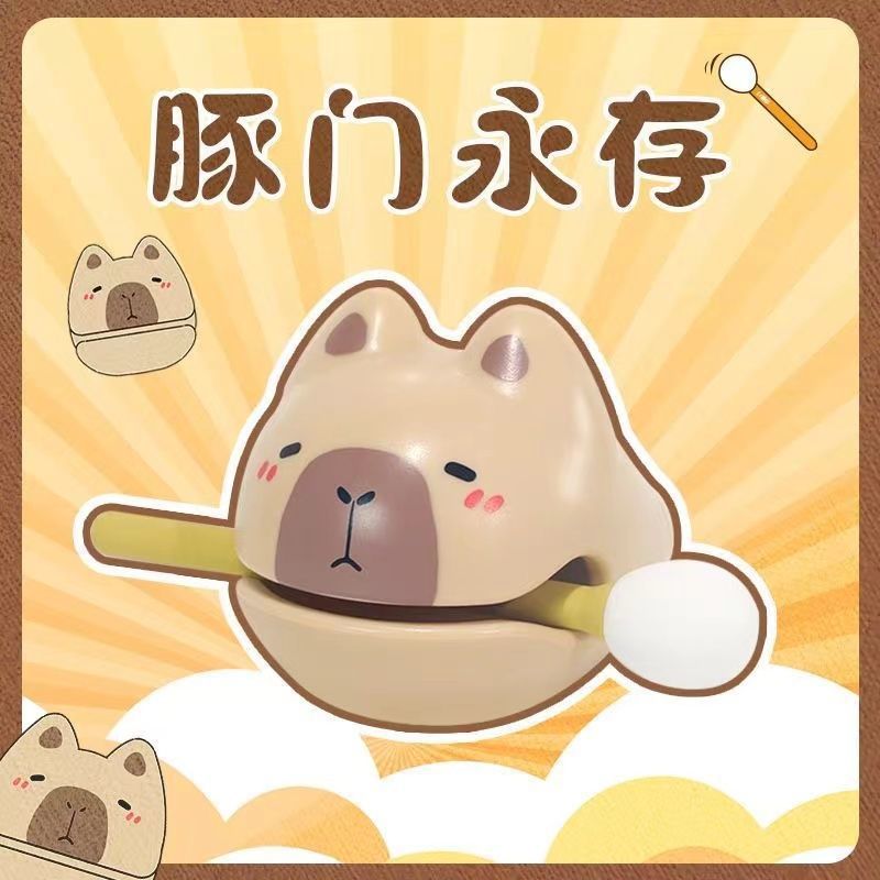Cartoon Cute Capybara Decompression Wooden Fish Knocking Music Healing Mood Office Desk Decoration Toy Knocking Pendant