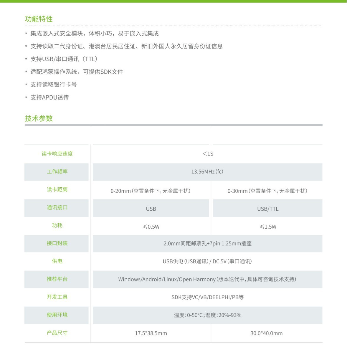 Offline Built-In Id Card Reader Module Usb/Serial Communication Small Size Supports Embedded Devices