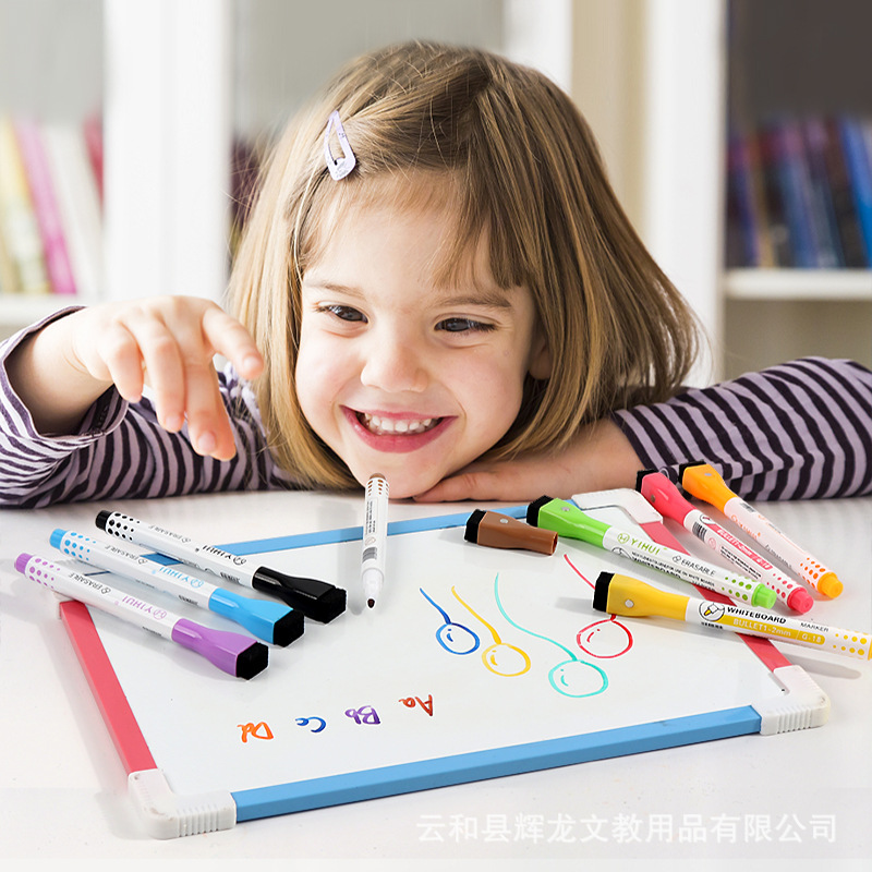 Wholesale color magnetic whiteboard pen with tape brush large capacity wipeable water-based children's drawing board painting marker pen